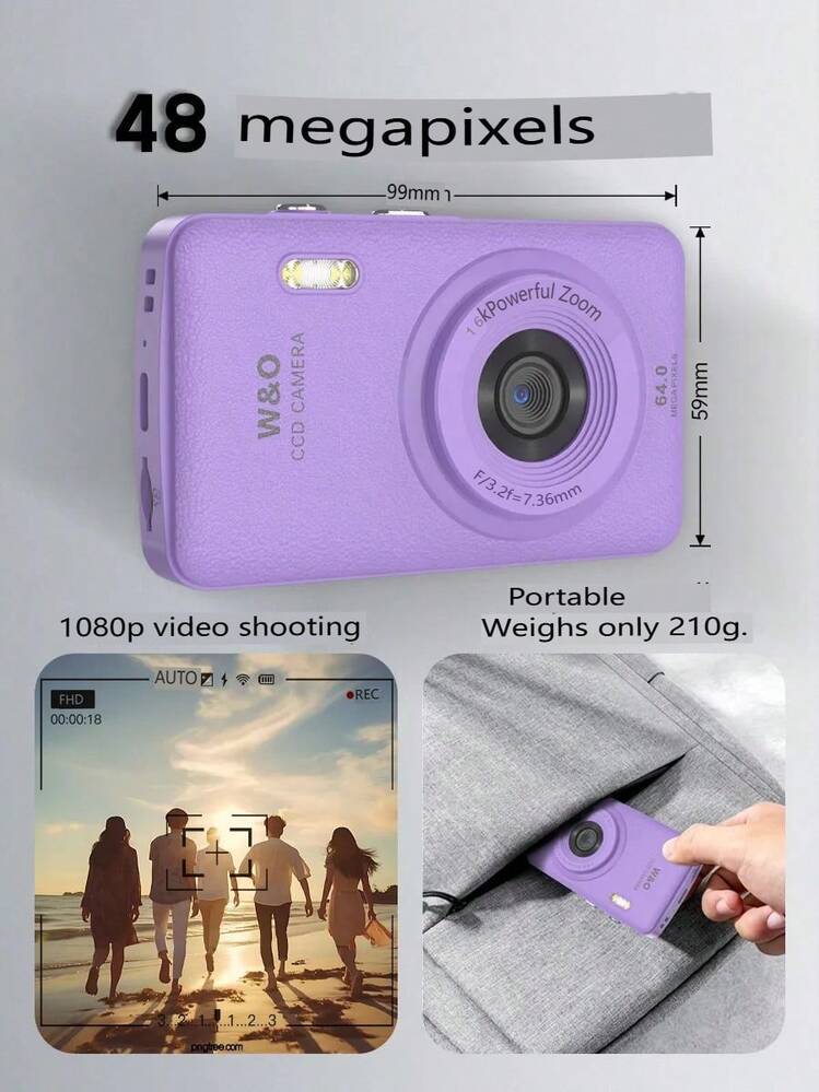 2025 New 1080P FHD Digital Camera With 32GB Card, Compact Small Cheap Cameras, Rechargeable Photography Camera, 48MP Auto Focus Camera, Puzzle Game,Very Suitable For Entry-Level Novice Photography And Video Recording Enthusiasts. Budget-Friendly Holiday Gift (Thanksgiving, Christmas, Halloween) - Màu tím - Xem 6
