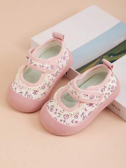 Girls' Princess Canvas Shoes, New Spring/Autumn Kids Casual Hook And Loop Toddler Walking Shoes