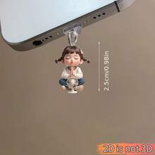 1pc Cute Pouting Girl 2D Acrylic Anti-Dust Plug - Adorable Phone Charm Pendant With Lobster Clasp Lanyard, Versatile Uses, Protects Phone Charging Port, Compatible With Type-C/Lightning, Ideal Gift For Friends