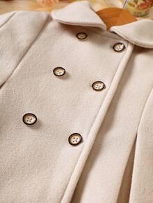 Dwurzędowy płaszcz dziewczęcy w jednolitym kolorze, z długim rękawem i beretem, jesień/zima