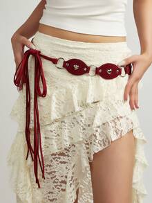1 chiếc thắt lưng nữ, thắt lưng kiểu Y2K cho bé gái, thắt lưng phong cách BOHO phương Tây màu đỏ tía đính đinh tán hình trái tim, tua rua, thích hợp cho váy, quần, đi học, mặc hàng ngày, tựu trường, tốt nghiệp, tiệc tùng, lễ hội âm nhạc, Giáng sinh, Năm mới, Ngày Valentine. - A - Xem 1
