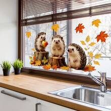 1 Peça Adesivo Eletrostático de Decoração de Janela com Ouriço e Folha de Bordo - Adequado para Decoração Moderna de Casa, Quarto, Sala de Estar, Varanda ou Vitrine com Design de Floresta de Outono. Adesivo Decorativo de Janela com Estilo Moderno, Adesivo Durável.