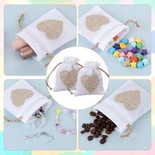 10 件心形印花束带亚麻礼品袋，迷你珠宝袋，适用于婚礼、伴娘礼物、派对、生日、万圣节、感恩节、圣诞节 - 白色 - 查看 5