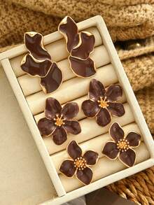 Bộ 6/2 khuyên tai vòng kim loại lớn phóng đại hình học bất đối xứng hình học cổ điển thanh lịch thời trang màu trắng và cà phê, hoa ngọc trai giả, lá phong, giọt nước, hoa tai vòng lớn phóng đại, khuyên tai nhiều kiểu dáng tối giản cá nhân hóa ngọt ngào thích hợp cho phụ nữ, kỳ nghỉ, tiệc tùng, buổi tối, hẹn hò, quà tặng, đeo hàng ngày, trang sức đa năng - Vàng - Xem 18