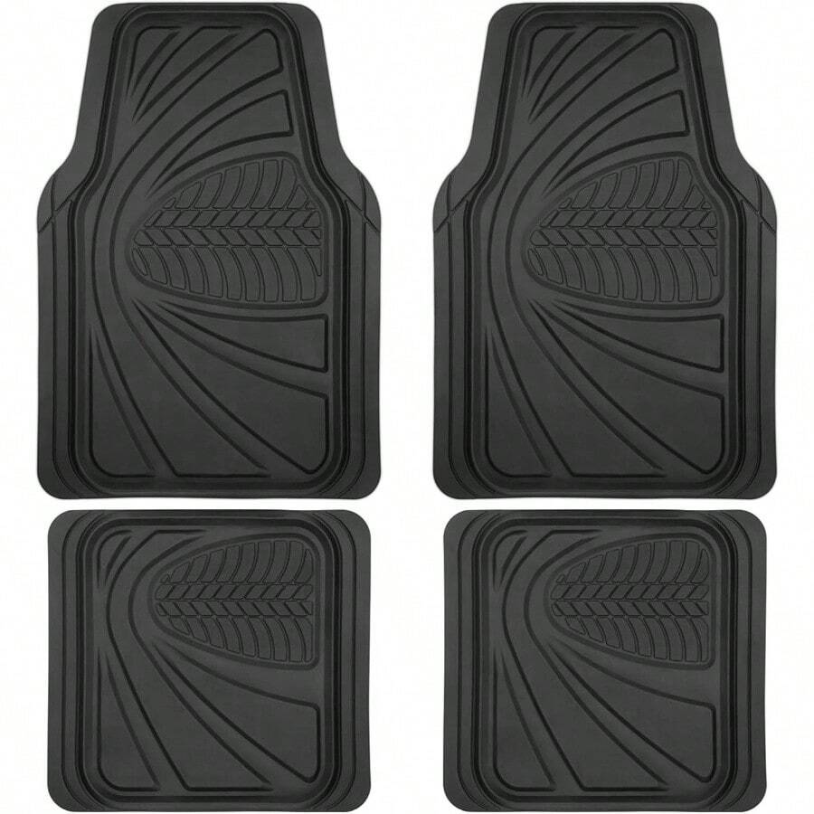 FlexTough Performance All Weather Rubber Car Floor Mats - 3 Piece Floor Mats Automotive Liners Truck SUV, Heavy - Duty Waterproof Black - 純黑色+墊子 - 查看 1