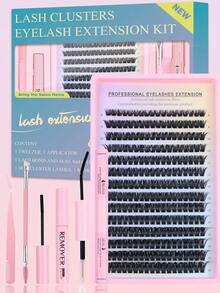 ICHICKISS 1260/252 Eyelash Extension Kit, DIY Eyelash Extension Set 80D, D Curl, 8-16mm Mixed Length, Includes Glue, Tweezers And Brush, 0.07mm Fluffy Reusable Individual Lash Clusters, Ultra-Thin Invisible Lash Band, Suitable For Party, Gift, Wedding And Holiday