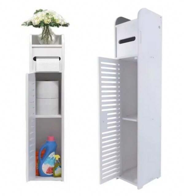 Rigogo 4-Tier Tall Bathroom Cabinet with Door & Drawer - Floor Standing Storage Organiser with Toilet Roll Holder & Shelves | Slim Design for Toilet, Bathroom, Kitchen | Freestanding, Easy Assembly, L 16 cm x W 17 cm x H 81 cm