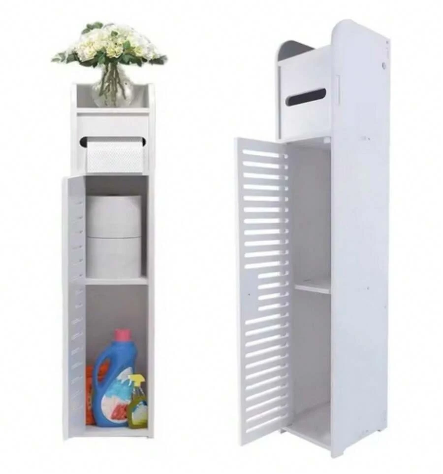 Rigogo 4-Tier Tall Bathroom Cabinet With Door & Drawer - Floor Standing Storage Organizer With Toilet Roll Holder & Shelves | Slim Design For Toilet, Bathroom, Kitchen | Freestanding, Easy Assembly, L 16 Cm X W 17 Cm X H 81 Cm - 白色 - 查看 1