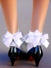 1 Pair Spring, Summer & Autumn Lace Bow Decor Low Cut Socks, Short Socks, Velvet Medium Thick Short Socks For Women, Casual Daily & School Commute Outfits, Halloween & Christmas Festive Outfits