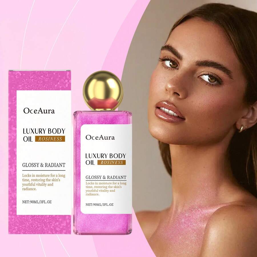OceAura Shimmer Body Oil 90ml Body Glow Oil With Hyaluronic Acid And Argan Autumn Fall Skin Care Restful Legs Glotion For Halloween Makeup Looks Skeleton And Pumpkin Spider Party Themes - 粉色 - 查看 1