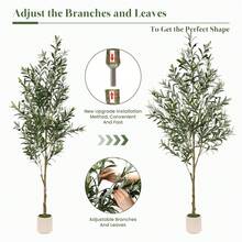 ALUPSSUC Artificial Olive Tree - 5-7FT(60n-84in) Tall Faux Silk Plant With Natural Wood Trunk & Lifelike Fruits - Perfect For Modern Home, Office, Living Room Floor Decor, With White Basin - 橄欖綠 - 查看 4