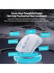 Acer Mouse cu fir OMW030 pentru gaming și birou, cu iluminare colorată, port USB plug-and-play, prindere confortabilă, comutare dual-mode, universal pentru laptopuri, culoarea ceaiului cu lapte - Culoarea ceaiului cu lapte - Vizualizare 6
