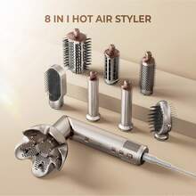 UKLISS 8-In-1 Multifunctional Hair Styling Set | Wet & Dry, Straightening & Curling, Negative Ion Care | Automatic Curling Hair Dryer + Straightener/Curler/Hot Air Brush | For Home, Travel & Salon - EU F Type Plug(220-240V) - View 6