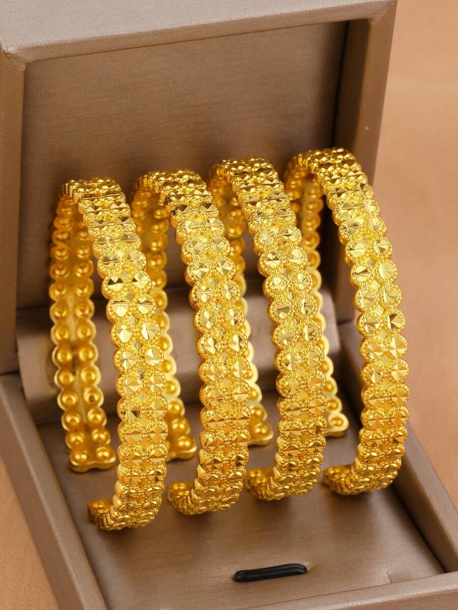 1/3/4 سوار نسائي من النحاس مطلي بالذهب عيار 18 قيراط بنمط هندسي مزدوج الطبقات، مناسب للحفلات والهدايا والاستخدام اليومي