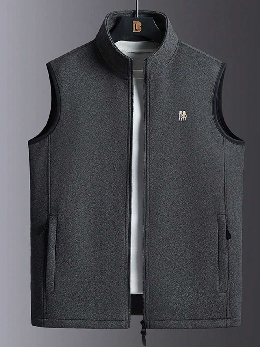 Autumn Single Layer Men's Fleece Stand Collar Cardigan, Sherpa Outdoor Vest Jacket. Suitable For Outdoor Hiking, Travel, Fishing,Winter