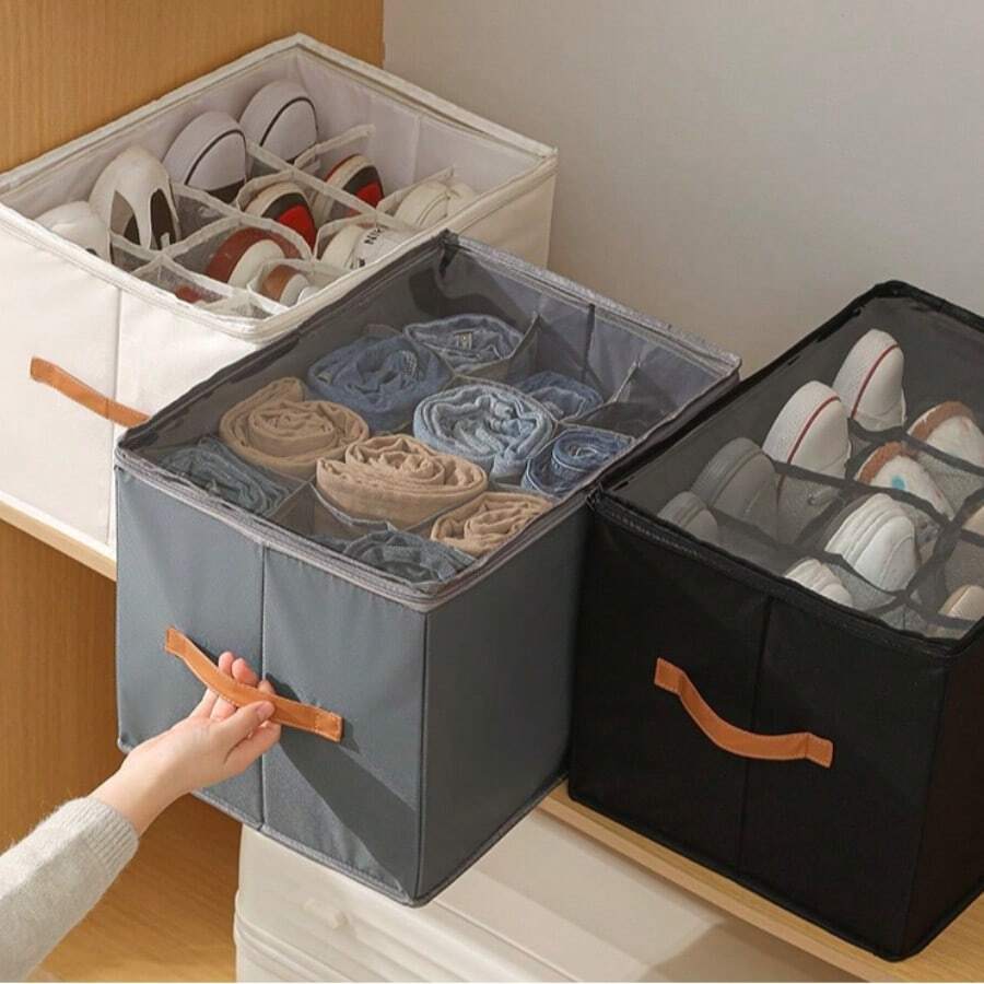 WONGIRL Large Grey Shoe Organizer With Adjustable Dividers - Space-Saving, Foldable Storage Bin For 16 Pairs, Reinforced Handles & Bottom Support
