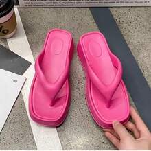 Tongs à semelle épaisse unisexes, sandales d'été antidérapantes pour couple, double usage salle de bain et plage - Rose Rouge 3 - Voir 3