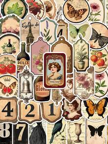 50pcs Retro Art Stickers For Laptop Computer Fridge Diary Phone Decoration Sticker - Multicolor - View 8