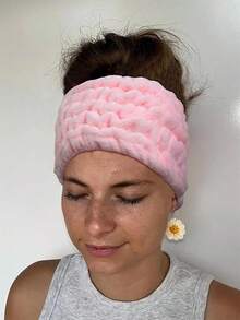 Extra Wide Skincare Headbands For Women Microfiber Skin Care Headband For Washing Face Makeup Hairband Fuzzy Wide Elastic Spa Bandhalloween - 粉色 - 查看 4