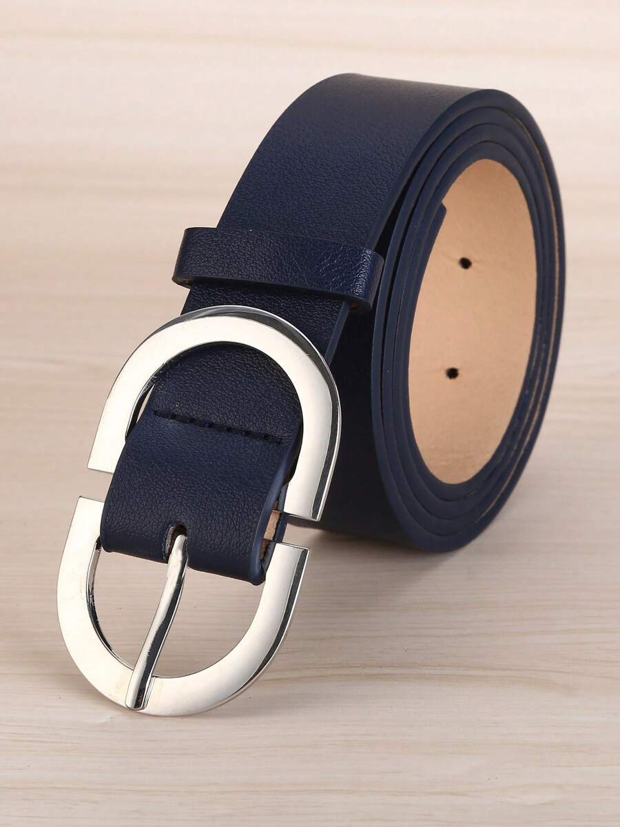 1pc Plus Size Navy Blue Double D Letter PU Buckle Fashion Belt For Women, Suitable For Daily And Holiday Use, Girlfriend Gift, Versatile Dress Accessory Belt - Navy Blue - View 1