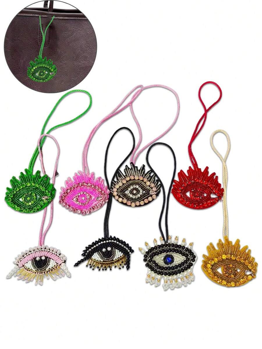 Accesorio de bolso hecho a mano con cuentas en forma de ojo, colgante de bolso artesanal con cuentas, accesorio de bolso Y2K - Multicolor - Ver 1