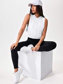 SHEIN Sports Hanorac sport cu șnur și decupaj, crop - alb - Vizualizare 5