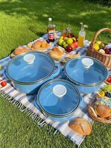 3pcs Enamel Cookware Set - Multifunctional Lightweight Cookware With Glass Lids, Suitable For Soup, Stew And Cooking - Kitchen Essentials For Home And Restaurant Use