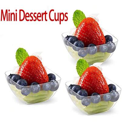 50/100 件迷你甜点杯，2 盎司开胃菜杯，一次性透明碗，用于慕斯、布丁、开胃菜、冰淇淋，非常适合派对和场合