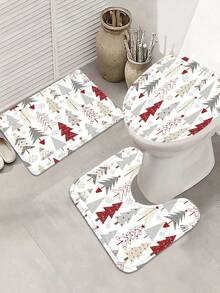 1/3/4 Pcs Christmas Tree Shower Curtain Set, Bathroom Decor Set Includes Waterproof Shower Curtain, Non-Slip Bath Mat, Toilet Seat Cover, Bath Rug And 12 Plastic Hooks, Bathroom Accessories, Home/Bar/Live Streaming Decor