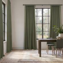 6 Panels Natural Pinch Pleated Semi-Shading Curtains Textured Linen Blended Window Curtains For Living Room Bedroom Pinch Pleat Drapes With Hooks - 綠色 - 查看 2