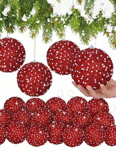 12 件圣诞球装饰物，3.15 英寸（8 厘米）防碎圣诞装饰圣诞树球婚礼派对节日装饰桌面小树装饰（红色）
