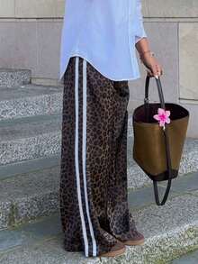 Pantalones holgados con estampado de leopardo para mujer, estilo hip hop - Marrón - Ver 7