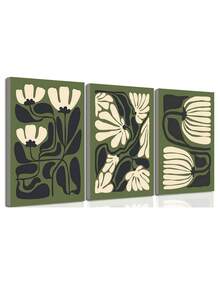 抽象绿色花卉印花三件套、中世纪现代风格、穆迪墙面艺术、马蒂斯风格花卉、鼠尾草绿色花卉艺术印花三件套、波西米亚风印花、卧室装饰、客厅装饰、办公室装饰、餐厅墙面装饰、厨房装饰、书房、走廊、宿舍装饰、浴室装饰、送给朋友的理想礼物、墙面艺术、墙面装饰、家居装饰、房间装饰、帆布墙面艺术、海报、带画框的墙面艺术、可选画框 - 彩色 - 查看 15