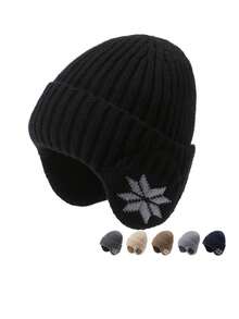 1pc Knitted Hat With Thermal Lining, Thick Warm Winter Cycling Ear Muff Neck Warmer Face Mask - A - View 1