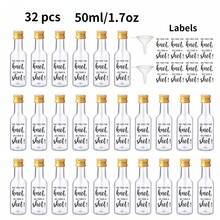 Bộ 32/4 chai rượu vang mini dùng trong đám cưới, chai sâm panh bằng nhựa với nắp vặn màu vàng, bạc và đen, cùng nhãn đen in dòng chữ "Chúc mừng hôn nhân!", lý tưởng làm quà cưới, quà sinh nhật, quà tặng cô dâu, quà Giáng sinh. - Trong suốt A - Xem 9