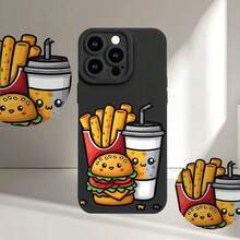 Funda Mate para Teléfono con Diseño de Papas Fritas, Hamburguesa y Bebida, Ofreciendo Protección Completa de 360 Grados para Varios Modelos de , Incluyendo 16, 11, 12, 13, 14, 15 Pro Max - Negro - Ver 6