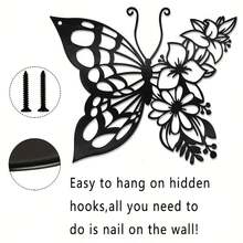 1 pieza, Decoración de pared de flor de mariposa de hierro, Decoración de flor de metal Silueta de animal Artesanía para sala de estar, dormitorio, estudio, decoración exterior de arte de hierro negro