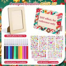 1 قطعة إطار صورة خشبي غير مكتمل، طقم حرفي يشمل إطار خشبي غير مكتمل، 6 أقلام ملونة، 1 ملصق ماس كريستالي لزخرفة الإطار ومشاريع فنية مخصصة، إطار عرض رأسي للمكتب، لوحة غير مكتملة وإطار خشبي زخرفي، ديكور المنزل، مشاريع فنية مخصصة، عرض صور مخصص ومشروع فني هدية لعيد الميلاد والتخرج