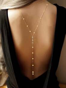 1pc Elegant Fashion Glass Rhinestone Backless Chain, Suitable For Women, Special Occasions, Festivals, Parties, Daily Wear Accessory - Gold - View 2