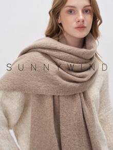 1条女士纯色柔软亲肤保暖围巾，适合日常搭配连衣裙 - 駝色 - 查看 11