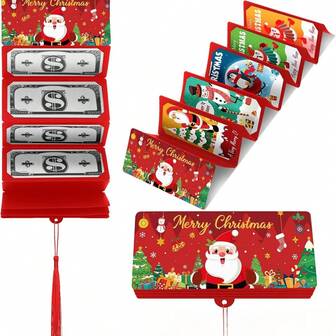 1 pieza/3 piezas/6 piezas Tarjeta portamonedas plegable con diseño de Papá Noel sorpresa de Navidad con 10 ranuras, regalo de Navidad y Año Nuevo para decoración sorpresa DIY