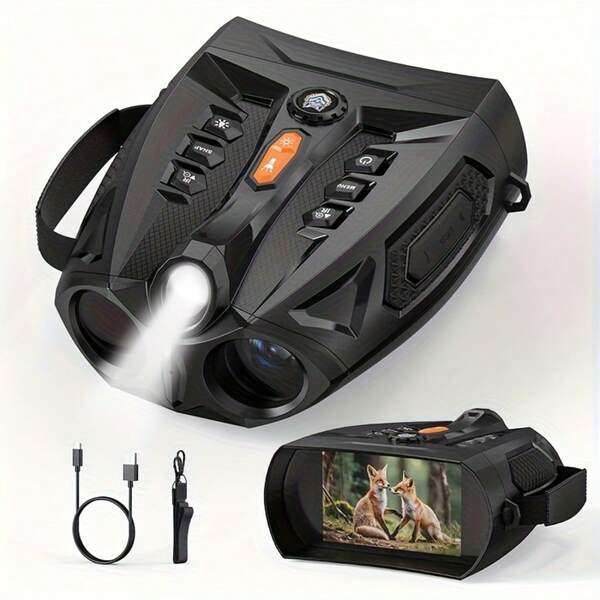 Binoculares con visión nocturna infrarroja 4K con pantalla de 4", zoom digital 10X, batería recargable de 5000mAh para capturar fotos y videos de camping, caza y . Muy adecuado para exploración al aire libre, equipado con función de linterna, observación nocturna, regalos de Halloween y Navidad