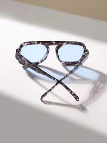 1pc Unisex Tortoise Shell Color Square Frame Double Bridge Pilot Style Fashion Glasses For Vacation Boho Shades Beach Accessories Beach Accessories For Women Glasses Shades Basics Fall Winter Women Outfits Clothes Business Casual Gifts Leopard For Summer Beach Vacation,Outdoor,Travel - 藍色 - 查看 3