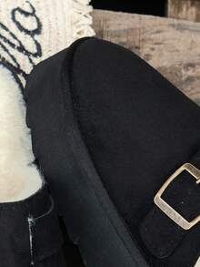 Women's Fluffy Faux Fur Lined Platform Slippers, Warm Bedroom Comfortable High Heel Slides, Closed Toe Indoor Outdoor Casual Flat Sandals - Black - View 7