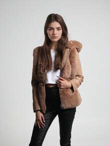 Women's Winter Jacket with Soft Faux Fur Collar and Waist Belt – Perfect for Chilly Days. A must-have for winter wardrobe! - 卡其色 - 查看 8
