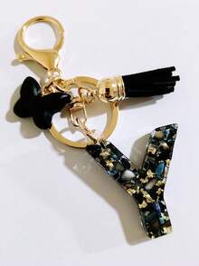 1 pieza Llavero de resina con forma de corazón con borla en color beige, accesorio creativo de estilo lindo como regalo para amigos, madre, padre, graduación y maestros - Negro - Ver 11