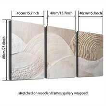 Modern Abstract Art Canvas Prints • 3pcs Handmade Wood Frame Wall Decor • 2D Flat Neutral Beige & White Textured Plaster Effect • Vertical Indoor/Outdoor Wall Art For Living Room, Bedroom, Office • Spring/Summer Home Decoration - 黑色 - 查看 12