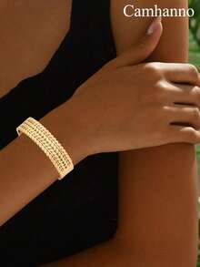 1 件时尚奢华不锈钢叶形手链，镀 18k 且不易褪色，适合女性日常或特殊场合、休闲、婚礼、派对、节日礼物 - 金黃色 - 查看 4