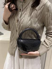 女士迷你斜挎包，新款小众设计金属链条单肩包，网红风格手机零钱包 - 黑色 - 查看 6