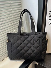 New Fashion Large Capacity Rhombus Pattern Dual Handle Shoulder Tote Bag, Lightweight And Portable, Women's Wallet, Suitable For Summer Outdoor Travel, Decorated With Animal Pendant, Essential Travel Backpack